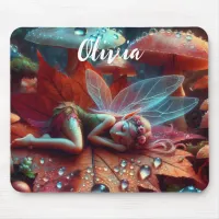 Little Whimsical Fairy Sleeping on a Leaf Mouse Pad