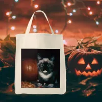 Kitten and Pumpkin for Halloween Tote Bag