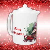 Monogram Festive Vintage Christmas on white | Teapot