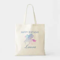 Customized Cute Happy Birthday Pastel Unicorn Tote Bag