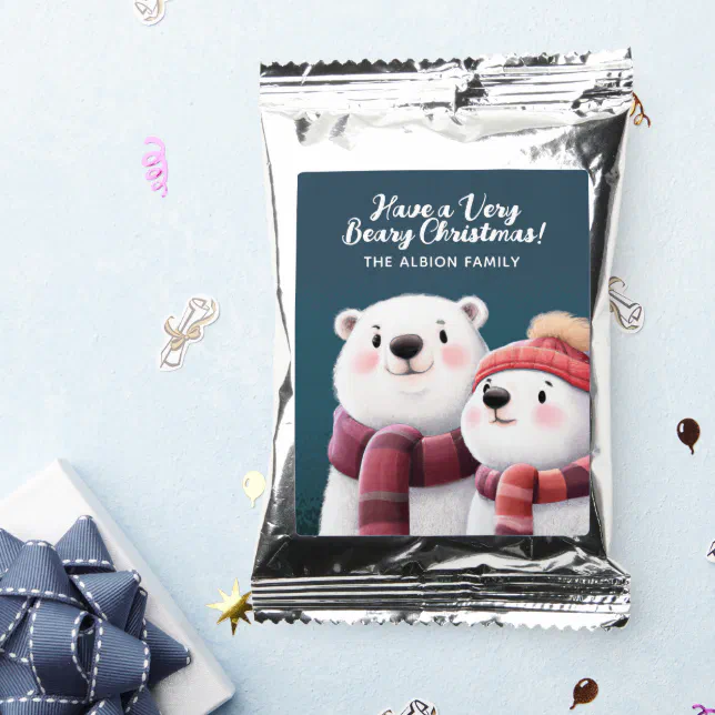 Cute Polar Bear Cubs Wearing Scarves Coffee Drink Mix