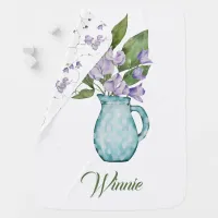 Watercolor Purple Sweet Pea Flowers Baby Nursery Baby Blanket