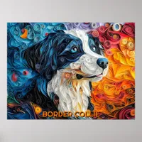 Border Collie Paper Quilling Art Dog Portrait Poster