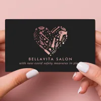 Rose Gold Heart Hair Stylist Salon Covid Safety Business Card