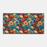 Beautiful Yellow Red Blue Flowers Botanical Print Desk Mat