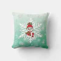 Whimsical Snowman and Snowflake Holiday Decor Throw Pillow