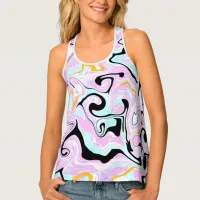 Fluid Art  Cotton Candy Pink, Teal, Black and Gold Tank Top