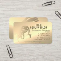 Beauty Salon Stylist Metallic 14k Gold Brass Business Card