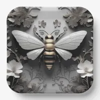 Geometric Golden Honeybee Art Paper Plates