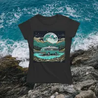 Teal Vintage RV Camper in the Mountains Retro T-Shirt