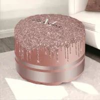 Monogram Rose Gold Glitter Drips Ottoman Pod Pouf