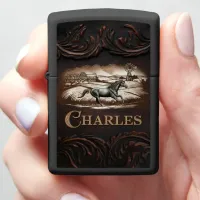 Engraved Horse Running Past Barn Zippo Lighter