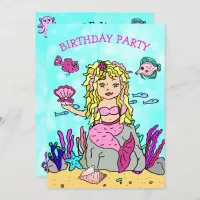 Blonde Mermaid Under the Sea Birthday Party Invitation