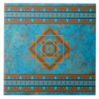 Southwest Mountain Peaks Turquoise Geometric Ceramic Tile