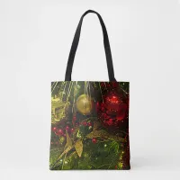 Christmas Tree Red & Gold Ornaments All Over Print Tote Bag