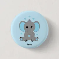 Cute baby elephant in blue for boys  button