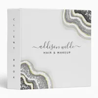 Black And White Glitter Agate Geode Luxe Client 3 Ring Binder