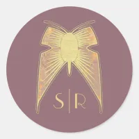 Art Deco Butterfly Monogram Pink Gold Classic Round Sticker