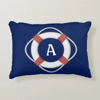 Navy Blue Nautical Lifesaver Monogram Accent Pillow