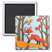 Red Fox Papercraft Effect Woodland Wildlife Magnet