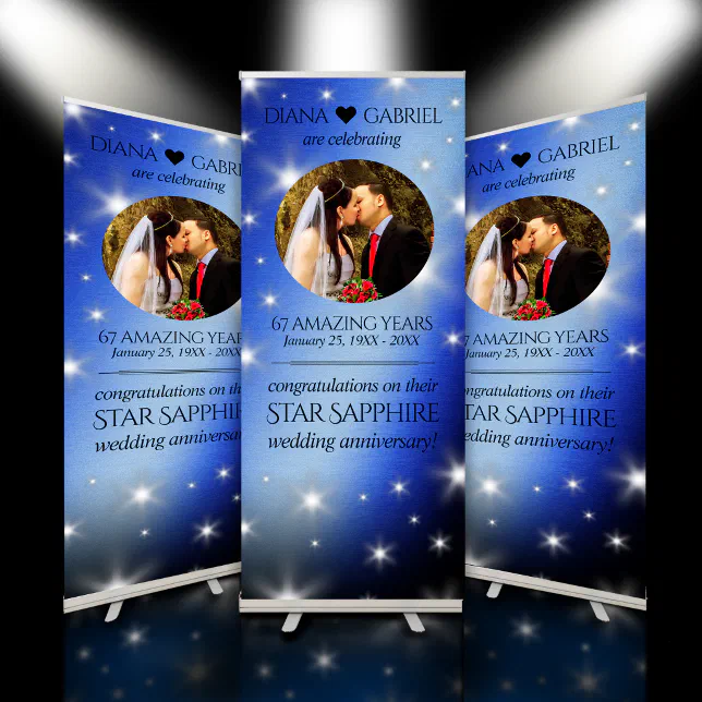 Elegant 67th Star Sapphire Wedding Anniversary Retractable Banner