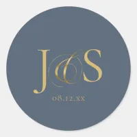 Simple Elegance Wedding Initials Blue ID1022 Classic Round Sticker