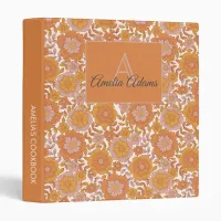 Floral Retro Monogram Recipie Cookbook  3 Ring Binder