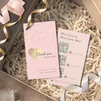 Glitter Gold Heart Blush Pink & Grey Thank you Business Card