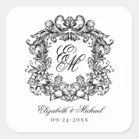 Vintage Elegant Wedding Monogram Crest Square Sticker