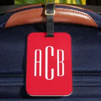 Red and White Vertical Three Letter Monogram Luggage Tag