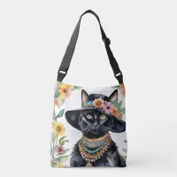 Feline with Floral Hat  Crossbody Bag