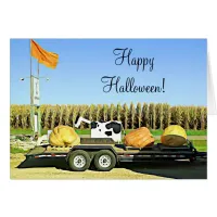 Huge Pumpkins and Dairy Cow Halloween Fall Card