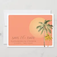 Tropical Beach Sunset & Palm Trees Minimal Wedding Save The Date