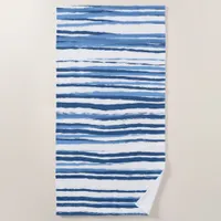 Modern Blue and white coastal beach stripes Beach Towel