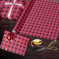 Red Black Buffalo Plaid Check Tartan Patterned Wrapping Paper