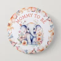 Cute Baby Elephant Girl's Baby Shower Mom to Be Button