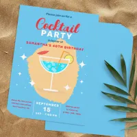 Chic Tropical Blue Cocktail Soir&#233;e Birthday Party Invitation