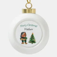 Cheeky Christmas Troll and Tree Delight  Ceramic Ball Christmas Ornament