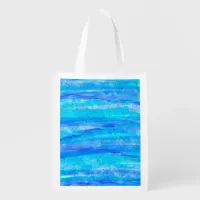 Digital Art Blue and Purple Waves Abstract   Grocery Bag