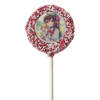 Pretty Anime Holding Kitten Girl's Birthday Chocolate Covered Oreo Pop