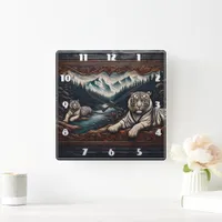 Bengal Tigers in Serene Mountains Square Wall Clock