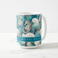 Coastal Christmas Bold Seahorse Pattern#4 ID1009 Coffee Mug