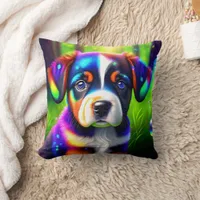 Cute bernese mountain dog puppy in the meadow  throw pillow