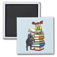 Study Buddy Puppy with School Girl on Books, ZKOA Magnet