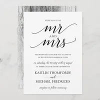 Rustic Wood Typography Wedding Invitations Black