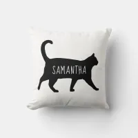 Black Cat Silhouette Customized With Your Name Throw Pillow