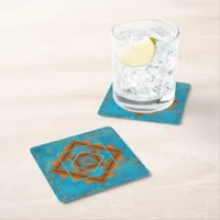 Southwest Mountain Peaks Turquoise Geometric Square Paper Coaster