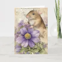 Adorable Watercolor Easter Vintage Collage Mouse Holiday Card