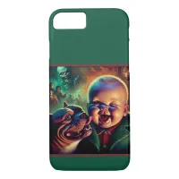 Baby with Pet Pitbull and Spooky Ghouls iPhone 8/7 Case