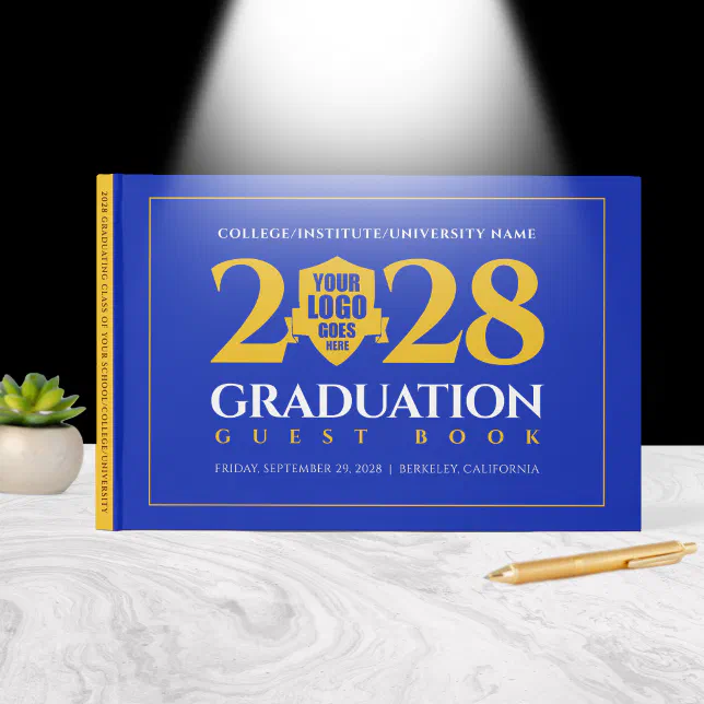 Blue Gold School College University Graduation Guest Book